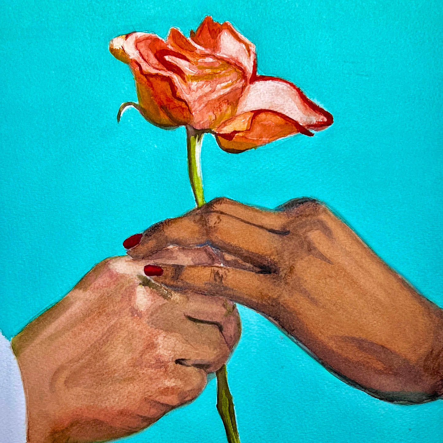 a hand handing another a rose
